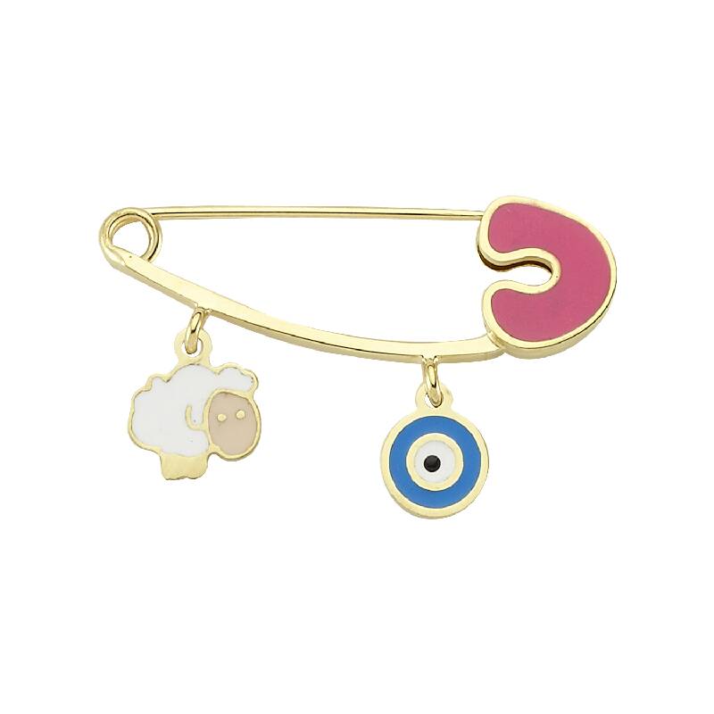 Sheep & Evil Eye Gold Baby Pin