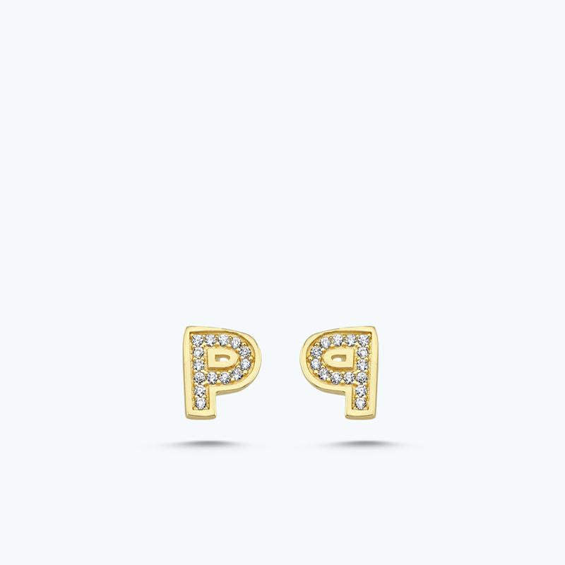 Letter P Gold Earring