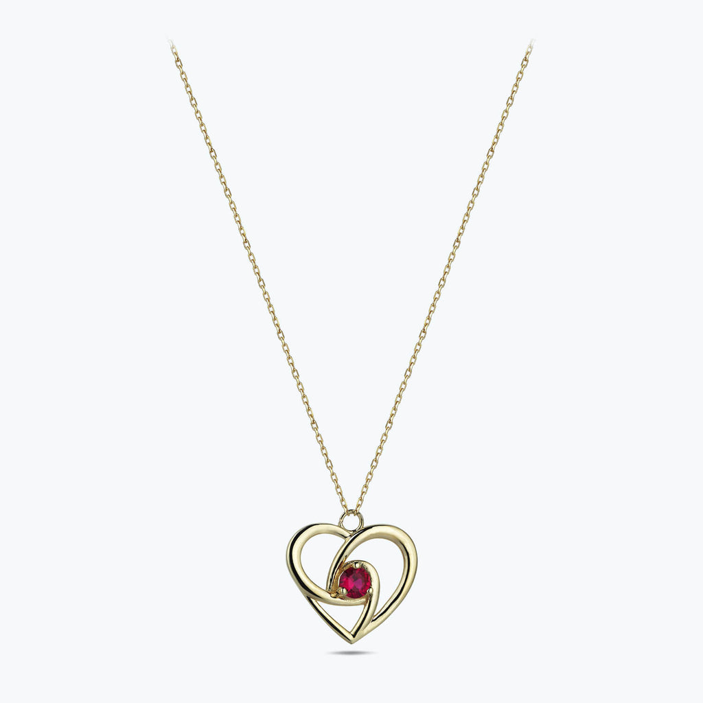 Heart Gold Necklace with red Stone