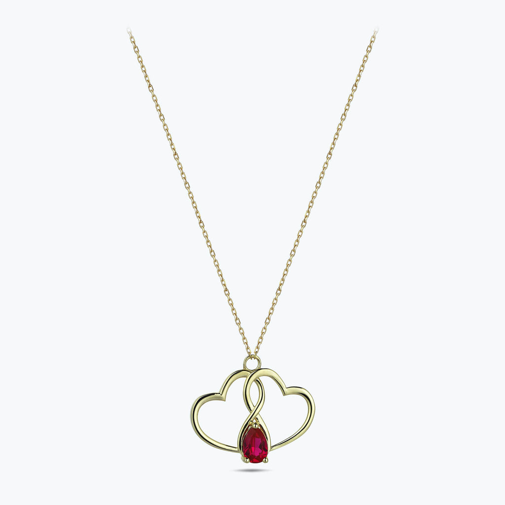 Heart Gold Necklace with red Stone