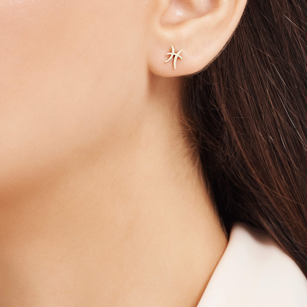 Zodiac Sign Pisces Gold Earrings