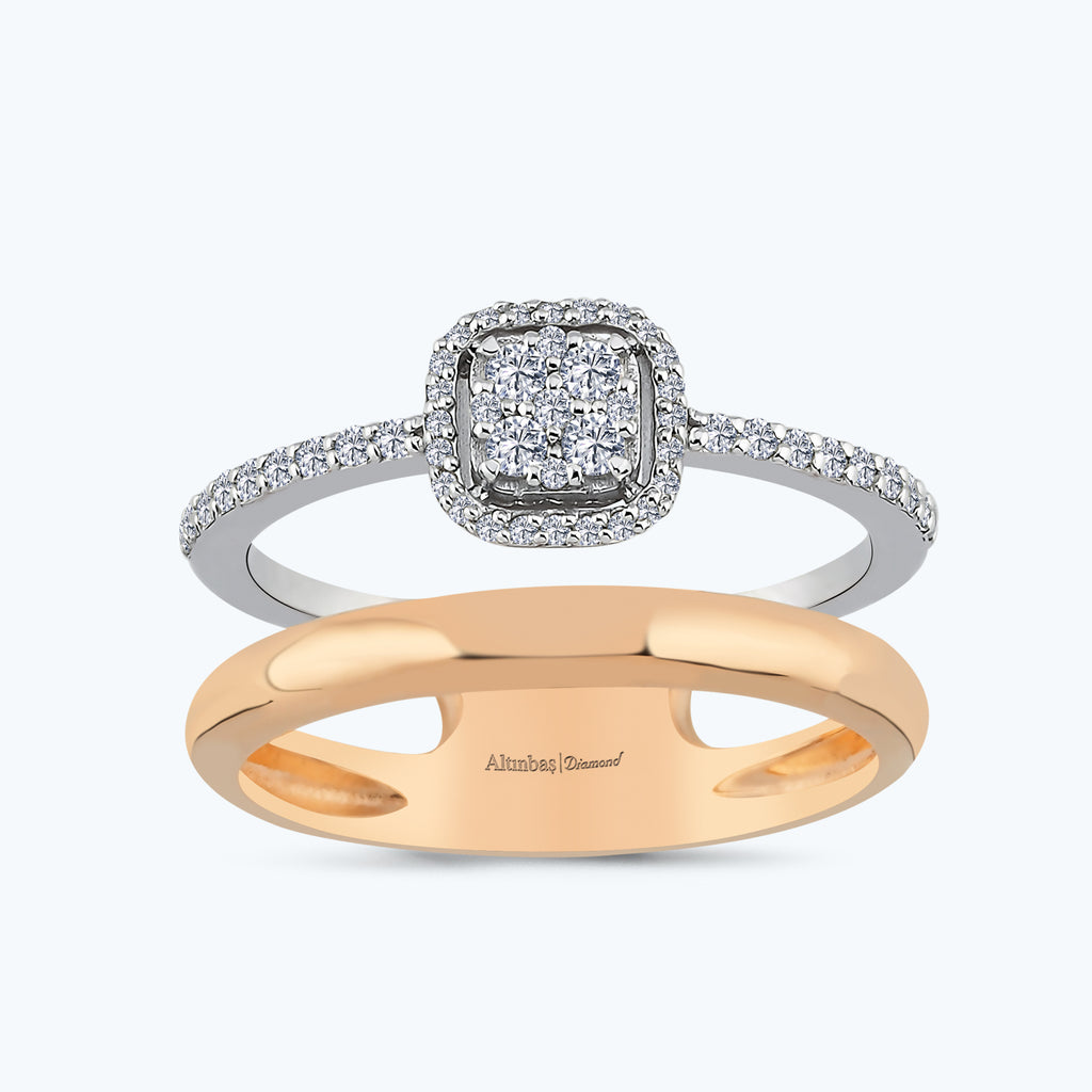 Diamond Square Handle Stone Ring